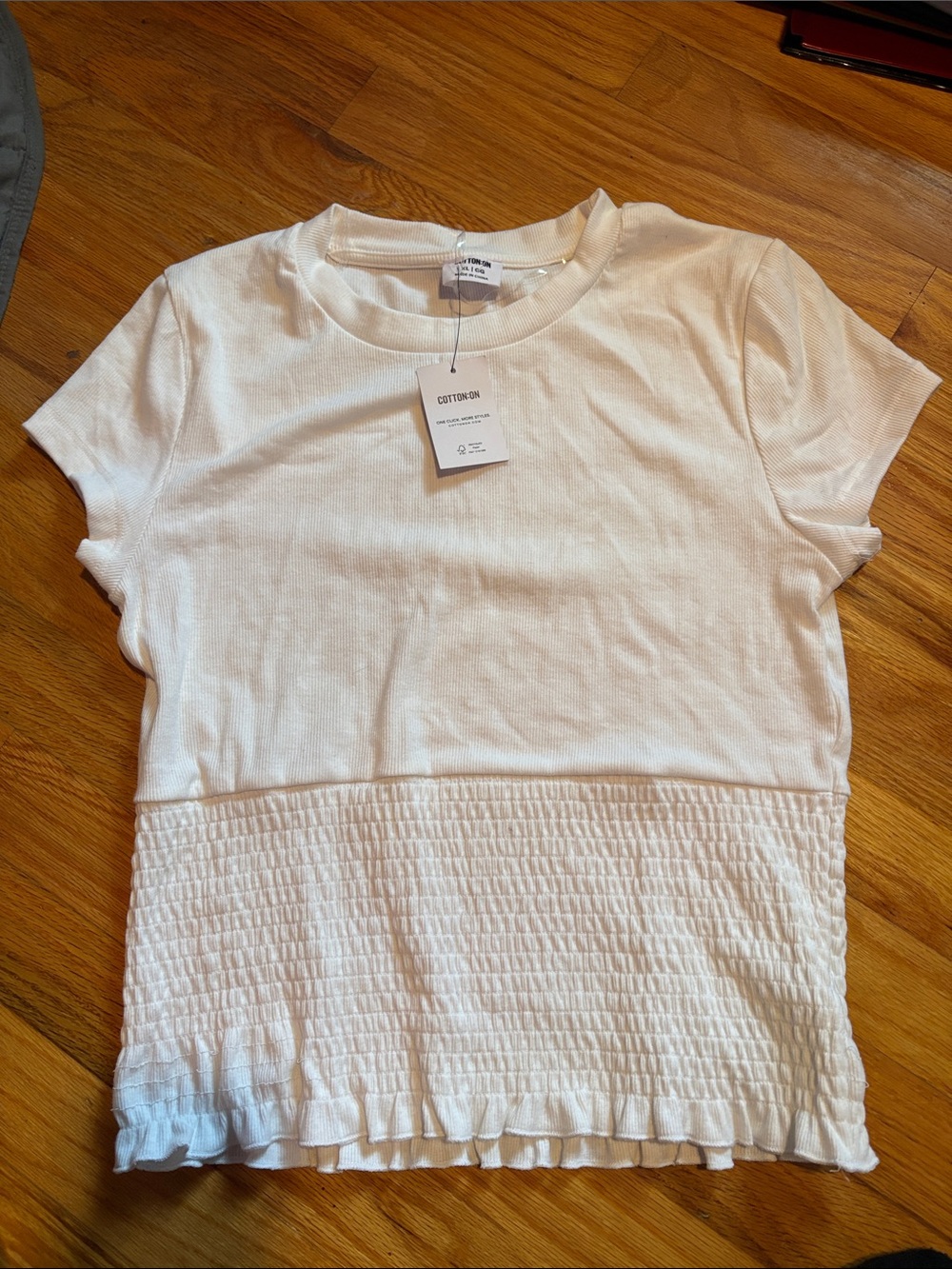 Cotton On White Short Sleeve Top with Smocked Waist